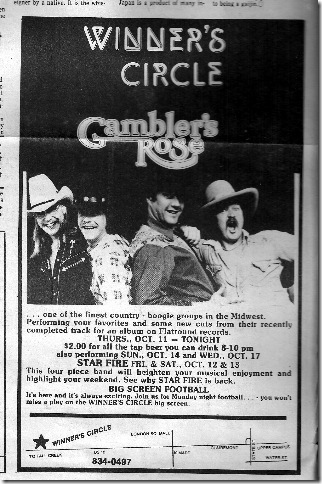Gambler's Rose at Winner's Circle - newspaper ad, circa 1979